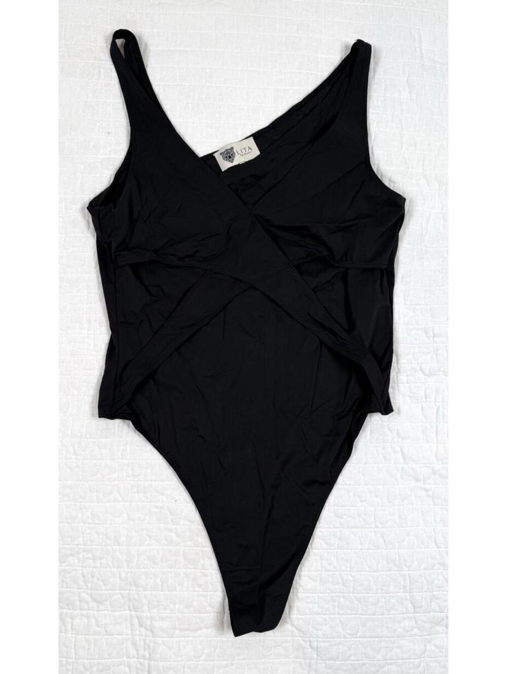 LITA by Ciara Black One Piece Swimsuit Size M Wrap Front NWT